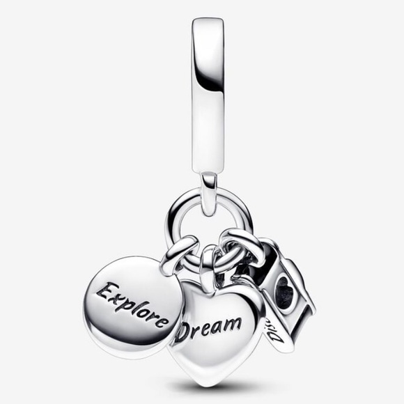 NWOT Camera, Heart & Compass Triple Dangle Charm Sterling Silver 925 - Picture 3 of 12